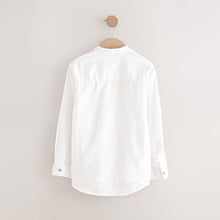 Load image into Gallery viewer, White Grandad Collar Linen Mix Long Sleeve Shirt
