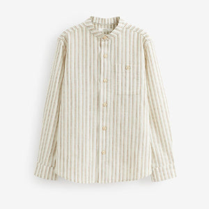 Ecru White Stripe Grandad Collar Long Sleeve Shirt (3-12yrs)