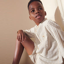 Load image into Gallery viewer, Ecru White Stripe Grandad Collar Long Sleeve Shirt (3-12yrs)
