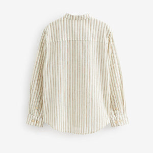 Ecru White Stripe Grandad Collar Long Sleeve Shirt (3-12yrs)