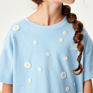Light Blue Crochet Daisy T-Shirt (3-12yrs)