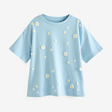 Load image into Gallery viewer, Light Blue Crochet Daisy T-Shirt (3-12yrs)
