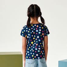 Load image into Gallery viewer, Navy Rainbow Spot T-Shirt (3-12yrs)
