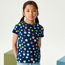 Load image into Gallery viewer, Navy Rainbow Spot T-Shirt (3-12yrs)
