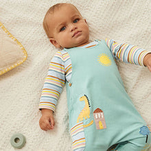Load image into Gallery viewer, Teal Blue Woven Character Dungaree and Bodysuit Set (0mths-18mths)
