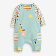 Load image into Gallery viewer, Teal Blue Woven Character Dungaree and Bodysuit Set (0mths-18mths)
