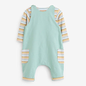 Teal Blue Woven Character Dungaree and Bodysuit Set (0mths-18mths)