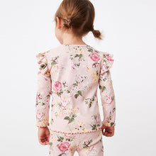 Load image into Gallery viewer, Pale Pink Floral Long Sleeve Frill Rib Jersey Top (3mths-6yrs)
