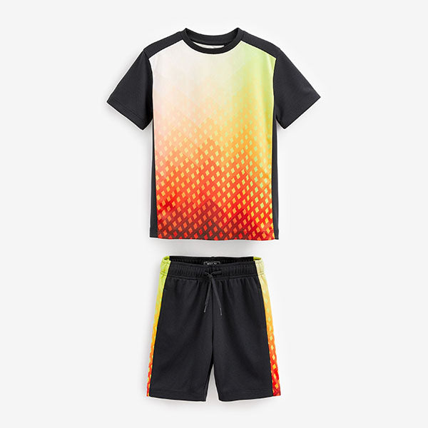 Orange/Black Ombre Sporty Mesh T-Shirt And Short Set (3-12yrs)