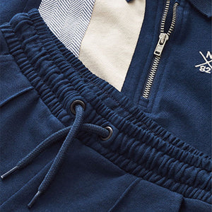 Navy Blue Short Sleeve Colourblock Zip Neck Polo And Short Set (3-12yrs)