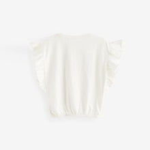 Load image into Gallery viewer, Ecru White 100% Cotton Sequin Unicorn Frill Sleeve T-Shirt (4-12yrs)
