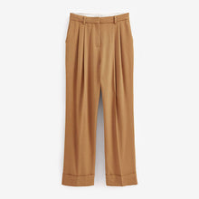 Load image into Gallery viewer, Camel Natural Tailored Wide Leg Turn-Up Trousers

