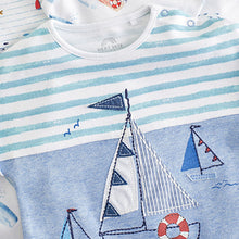 Load image into Gallery viewer, Blue/White Baby Rompers 3 Pack (0-18mths)
