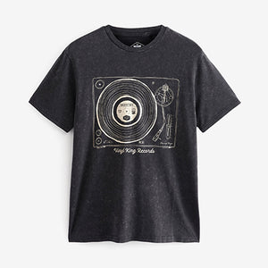 Charcoal Grey Acid Wash Vinyl Print T-Shirt