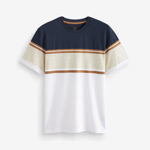Navy Blue/ Neutral Marl Block T-Shirt
