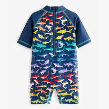 Load image into Gallery viewer, Multi Shark Sunsafe All-In-One Swimsuit (3mths-5yrs)
