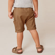 Load image into Gallery viewer, Tan Brown 100% Cotton Lightweight Textured Jersey Shorts (3mths-12-18mnths)
