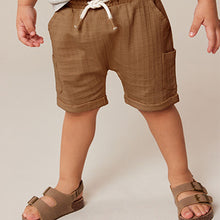 Load image into Gallery viewer, Tan Brown 100% Cotton Lightweight Textured Jersey Shorts (3mths-12-18mnths)
