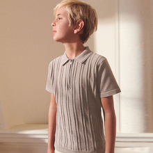 Load image into Gallery viewer, Taupe Brown Short Sleeve Textured Zip Neck Polo Shirt (3-12yrs)
