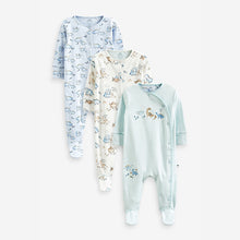 Load image into Gallery viewer, Blue Dinosaur Baby Sleepsuits 3 Pack (0-2yrs)
