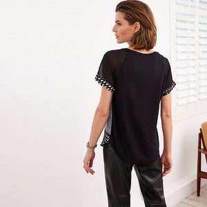Monochrome Geo Woven Mix Short Sleeve Raglan T-Shirt