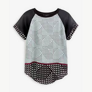 Monochrome Geo Woven Mix Short Sleeve Raglan T-Shirt