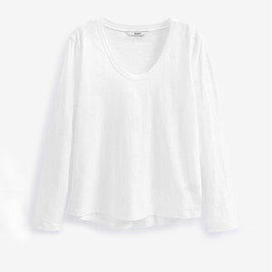 White Long Sleeve Scoop Neck T-Shirt
