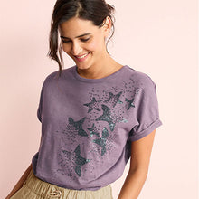 Load image into Gallery viewer, Mauve Purple Embellished Star Scatter Sparkle Star Short Sleeve T-Shirt
