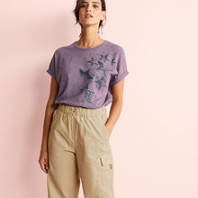 Load image into Gallery viewer, Mauve Purple Embellished Star Scatter Sparkle Star Short Sleeve T-Shirt
