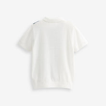 Load image into Gallery viewer, White Colourblock Knitted Short Sleeve Colourblock Polo Shirt (3-12yrs)
