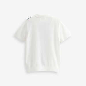 White Colourblock Knitted Short Sleeve Colourblock Polo Shirt (3-12yrs)