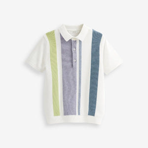 White Colourblock Knitted Short Sleeve Colourblock Polo Shirt (3-12yrs)