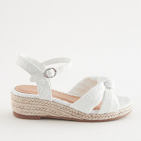 White Knot Detail Ankle Strap Wedge Sandals (Older Girls)