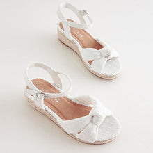 Load image into Gallery viewer, White Knot Detail Ankle Strap Wedge Sandals (Older Girls)
