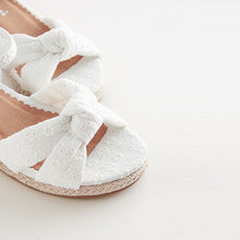 Load image into Gallery viewer, White Knot Detail Ankle Strap Wedge Sandals (Older Girls)
