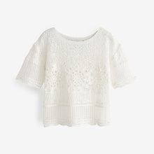 Load image into Gallery viewer, Ecru White Crochet Short Sleeve Knit Top
