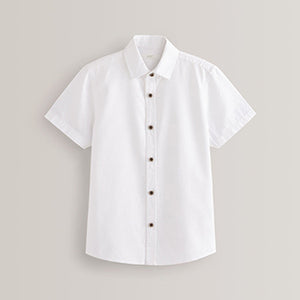 White Short Sleeve Linen Blend Shirt (3-12yrs)