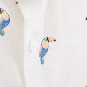 White Toucan Print Short Sleeve Shirt (3-12yrs)