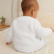 Load image into Gallery viewer, White Elephant Knitted Baby Cardigan (0mths-18mths)
