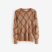 Load image into Gallery viewer, Camel Brown Check Printed Round Neck Jumper
