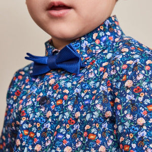 Navy Blue Ditsy Floral Short Sleeve Shirt & Bow Tie Set (3mths-6yrs)