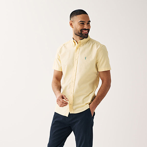 Yellow Regular Fit Short Sleeve Oxford Shirt