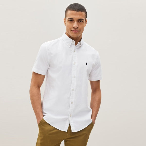 White Regular Fit Short Sleeve Oxford Shirt