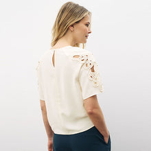 Load image into Gallery viewer, Cream Short Sleeve Craft Blouse
