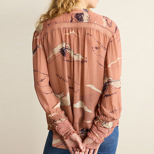 Blush Pink Long Sleeve Blouse With Lace Detail Cuff