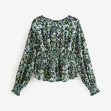 Load image into Gallery viewer, Blue Floral Long Sleeve Waisted Top
