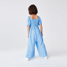Load image into Gallery viewer, Blue Ditsy Print Short Sleeve Jumpsuit (3-12yrs)
