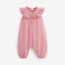 Load image into Gallery viewer, Pink Woven Yoke Frill Baby Jumpsuit (0mths-18mths)
