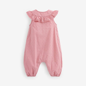 Pink Woven Yoke Frill Baby Jumpsuit (0mths-18mths)