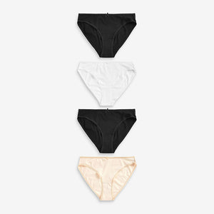 Black/White/Nude Hight Leg Cotton Rich Knickers 4 Pack